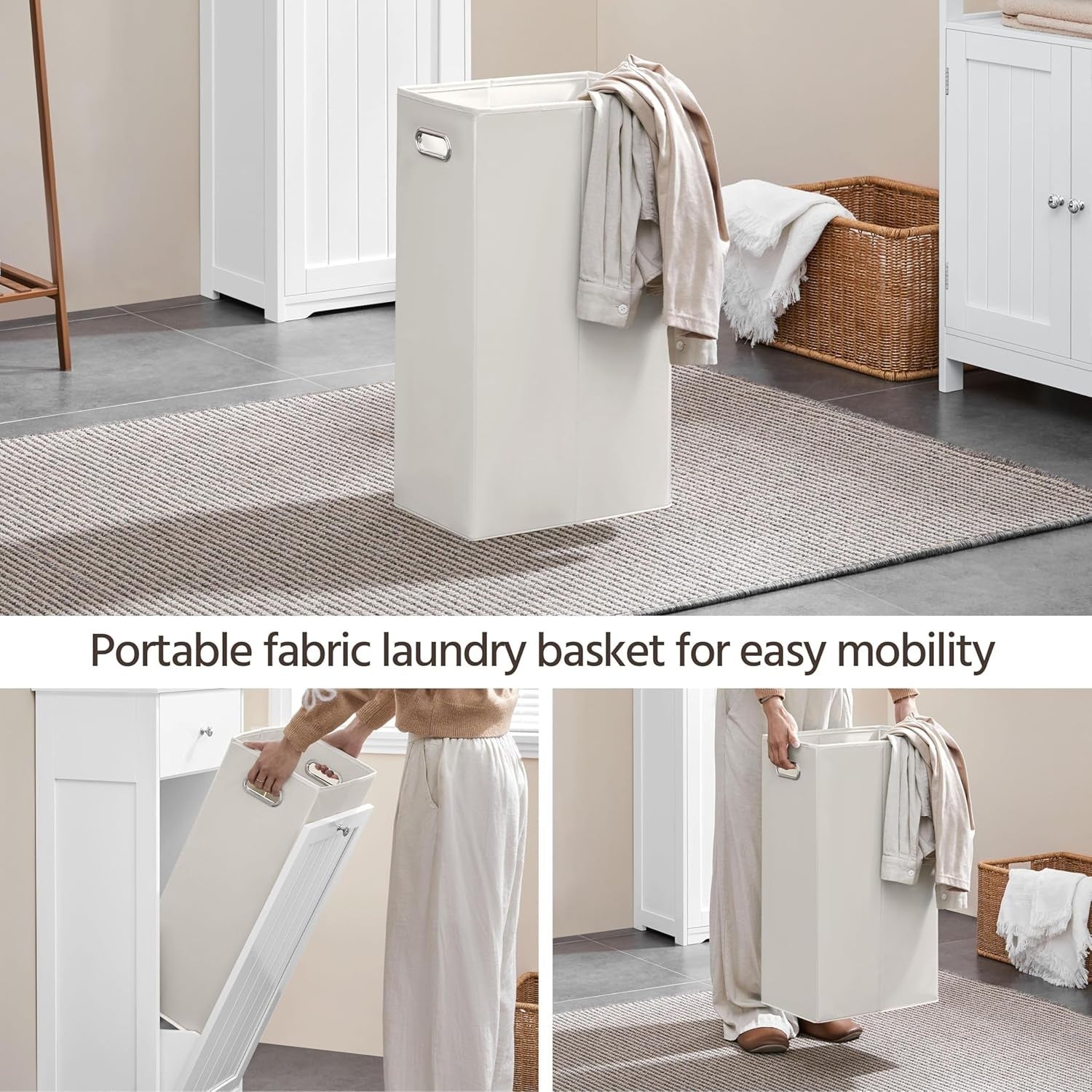 Tall Bathroom Cabinet with Tilt-Out Laundry Basket & Storage Shelves | 180cm Whi