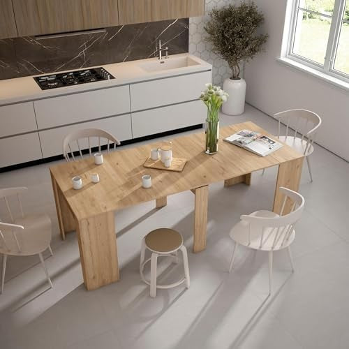 Extendable Oak Dining Table Folding Console 220cm Seats 10