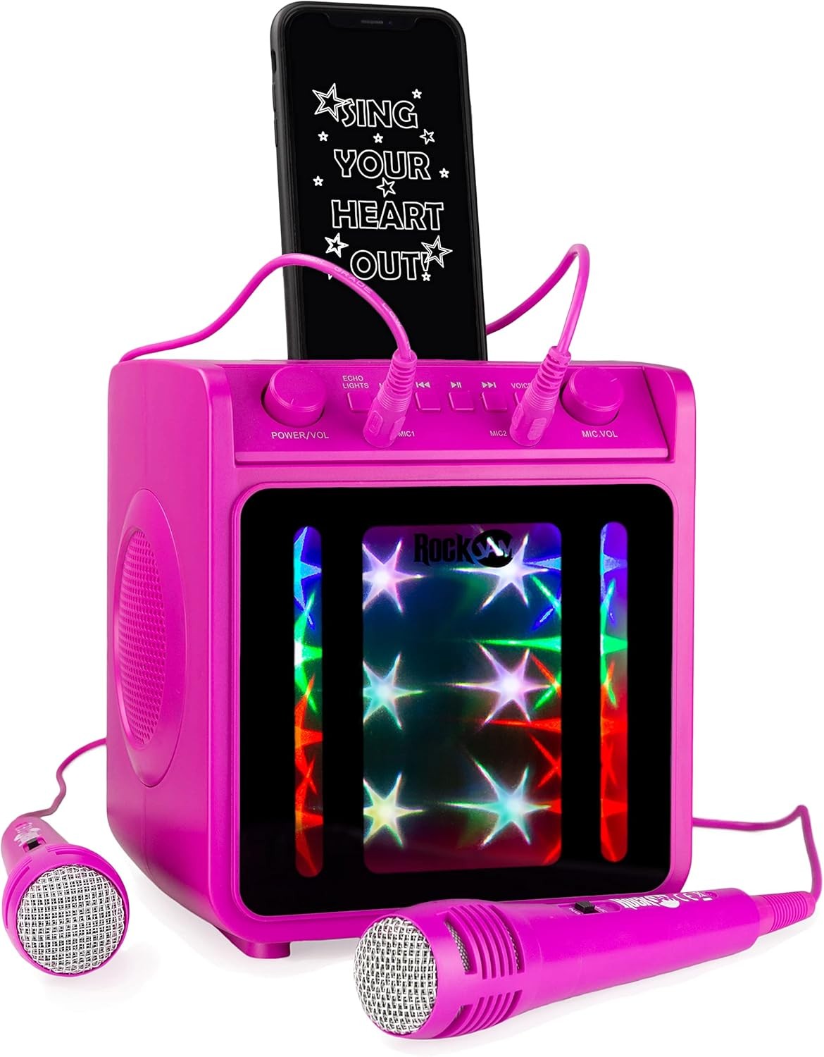 Bluetooth Karaoke Machine 10W with 2 Mics LED Light Party Speaker