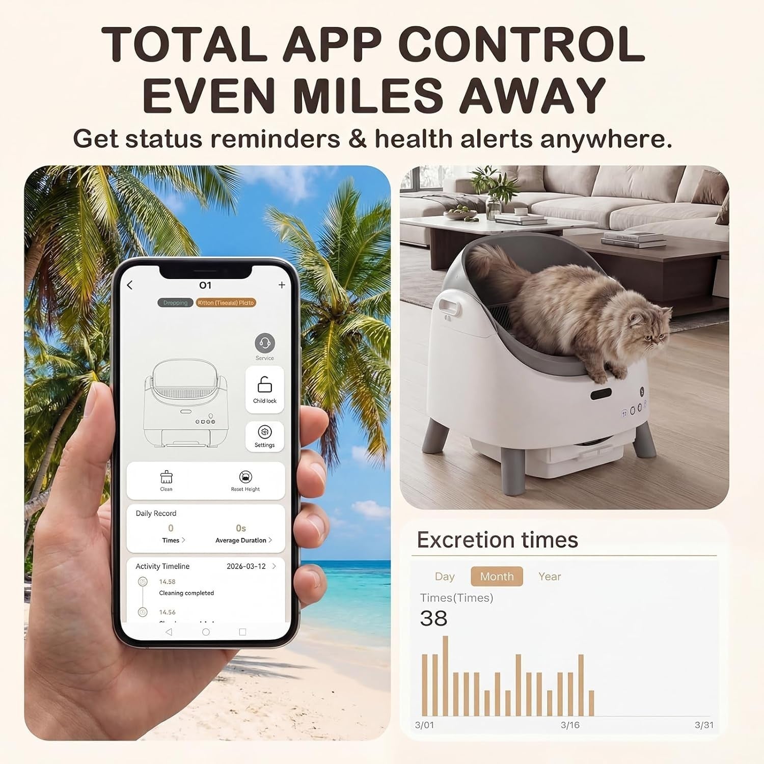 Self Cleaning Cat Litter Box App Control Open Top Smart XL Tray