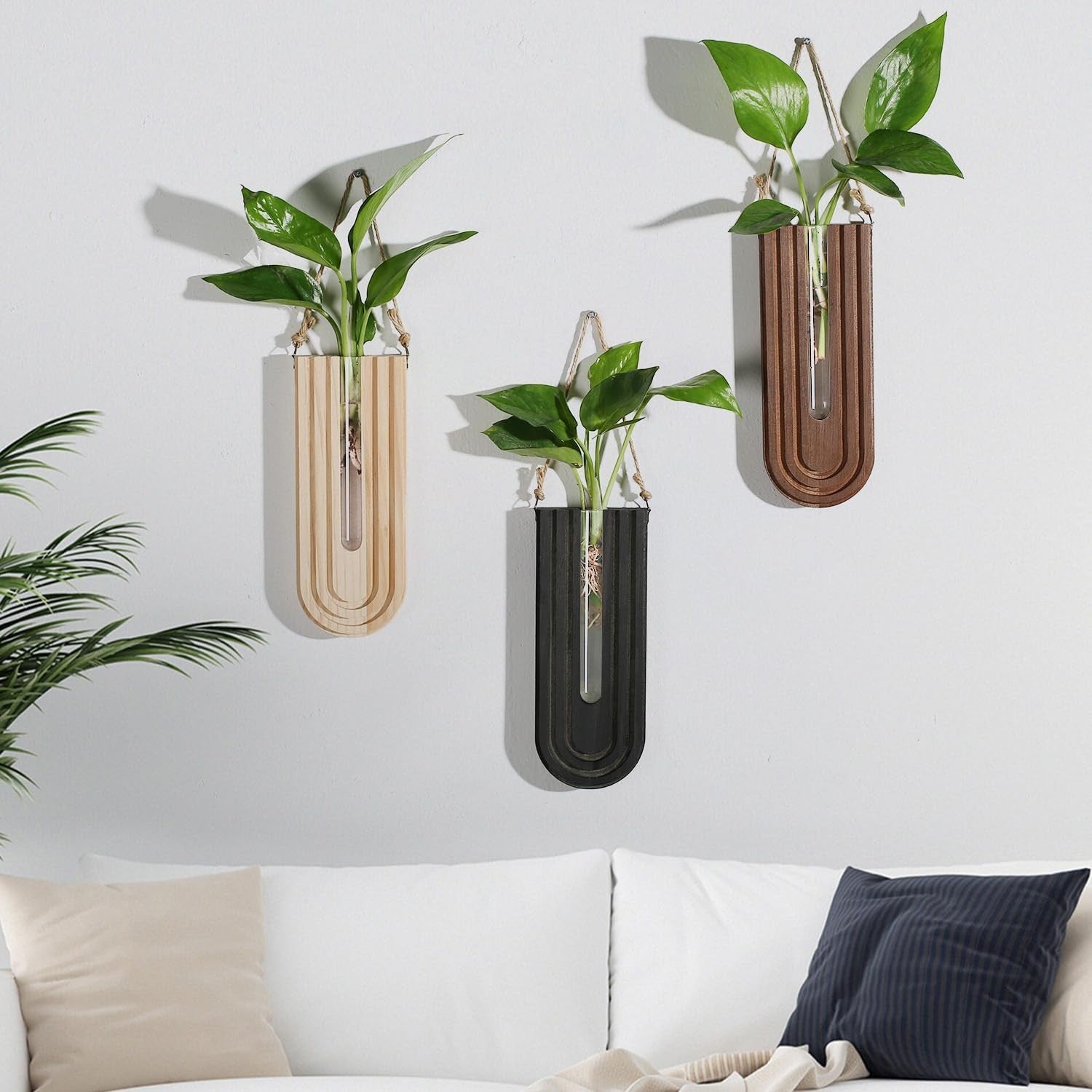 Indoor Wooden Wall Planter Set of 3 Boho Hanging Plant Propagation