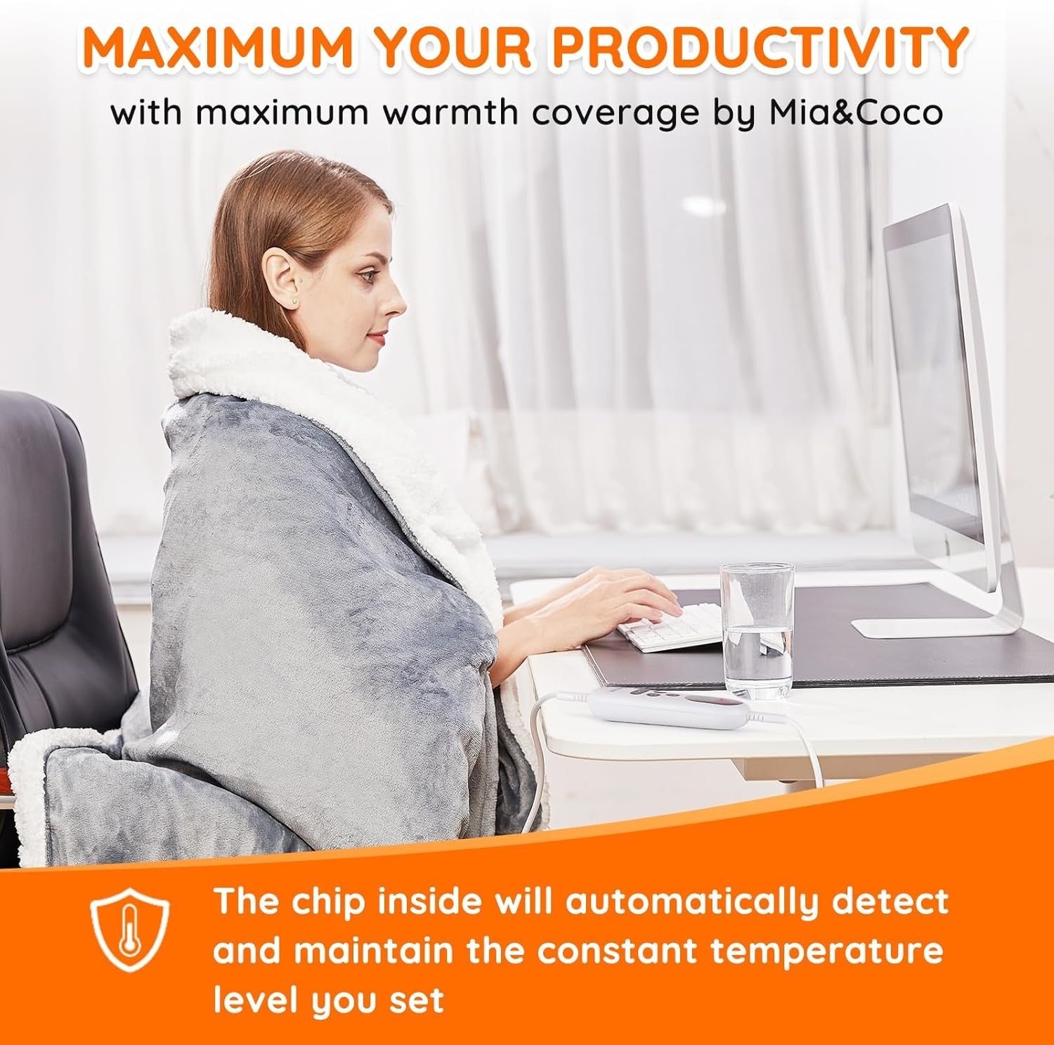 Electric Heated Throw Blanket 130x180cm Grey Sherpa 10 Heat Timer Washable