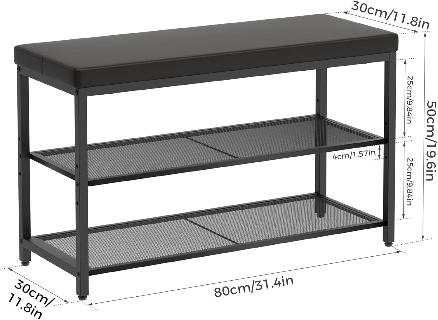 Black 3-Tier Shoe Bench with Padded Seat – Industrial Hallway Organizer Black