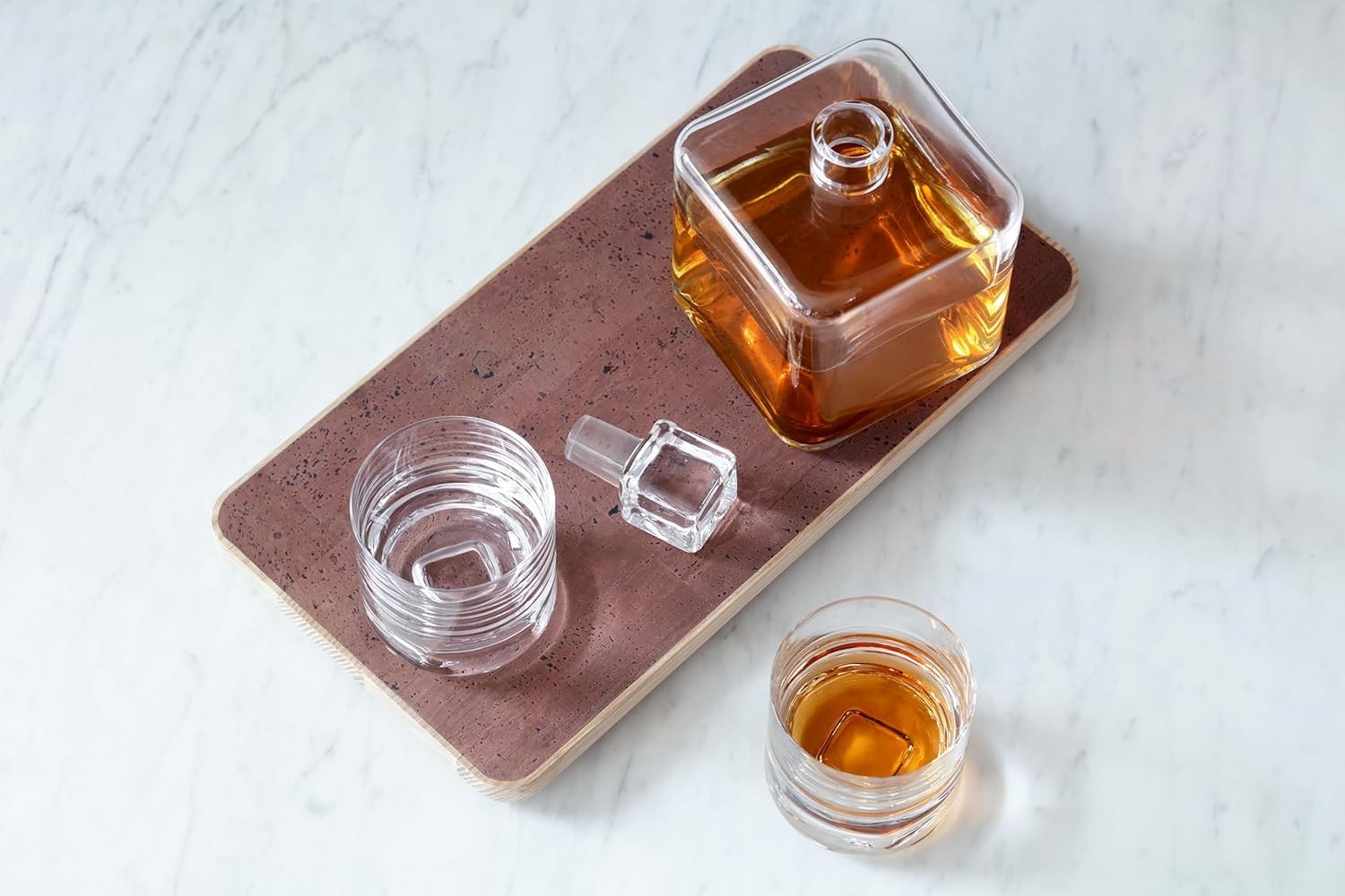Luxury 1L Square Whisky Decanter Handmade Mouthblown Glass Gift Set