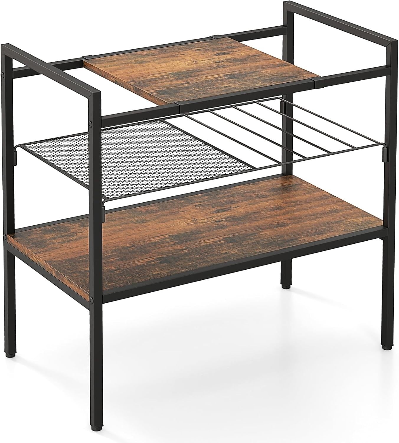 3-Tier Industrial Side Table with Removable Top & Mesh Shelf, Sturdy Metal Frame