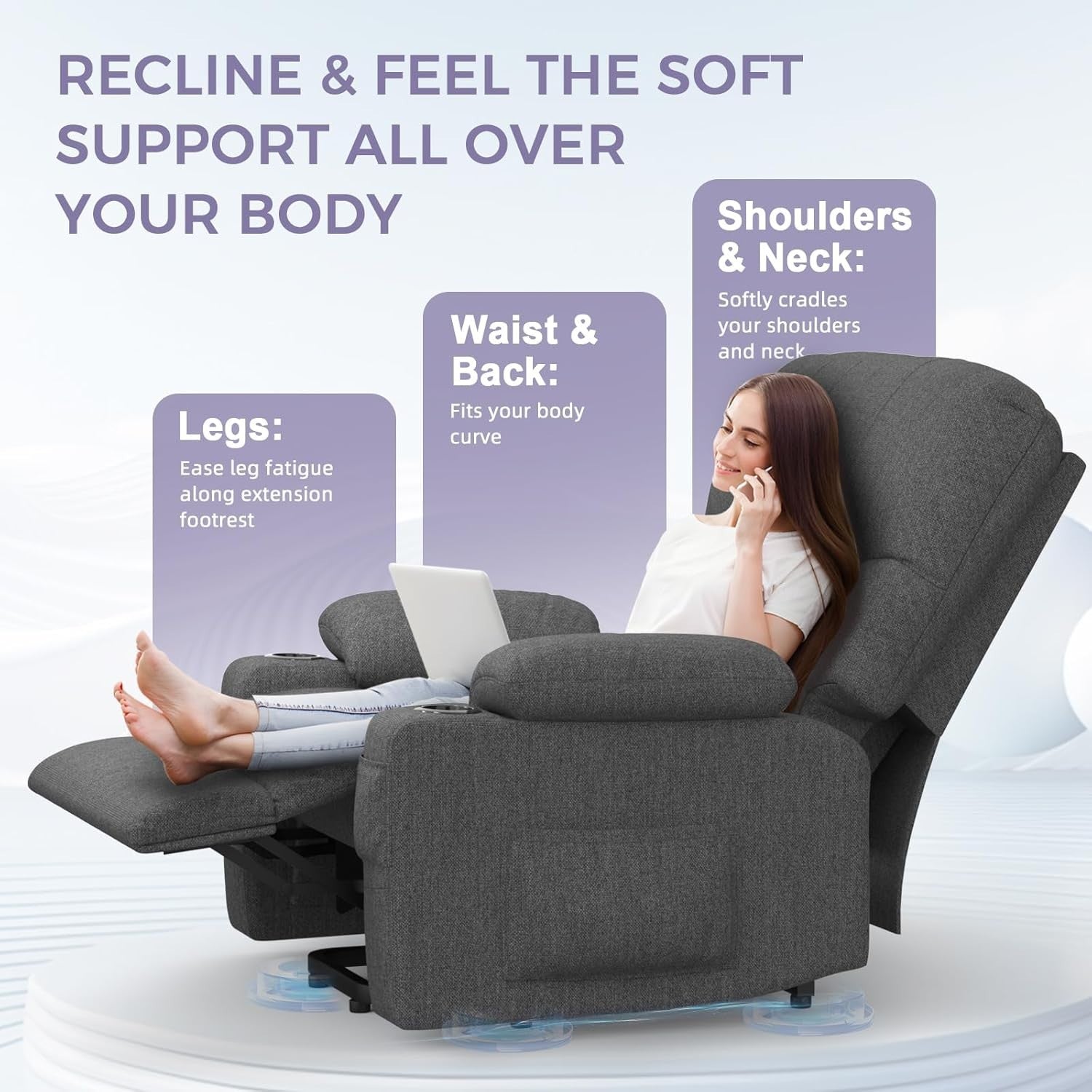 Electric Lift Recliner Chair Massage Heat Oversized w/ Footrest USB Type-C Grey
