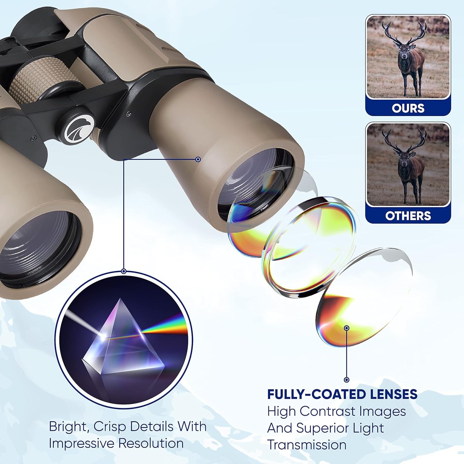 12x50 High Power Binoculars HD Optics Wide Angle Outdoor Viewing