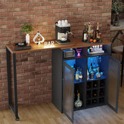 L-Shaped Home Bar Cabinet with LED Lights & Power Outlets, Wine Storage & Shelve