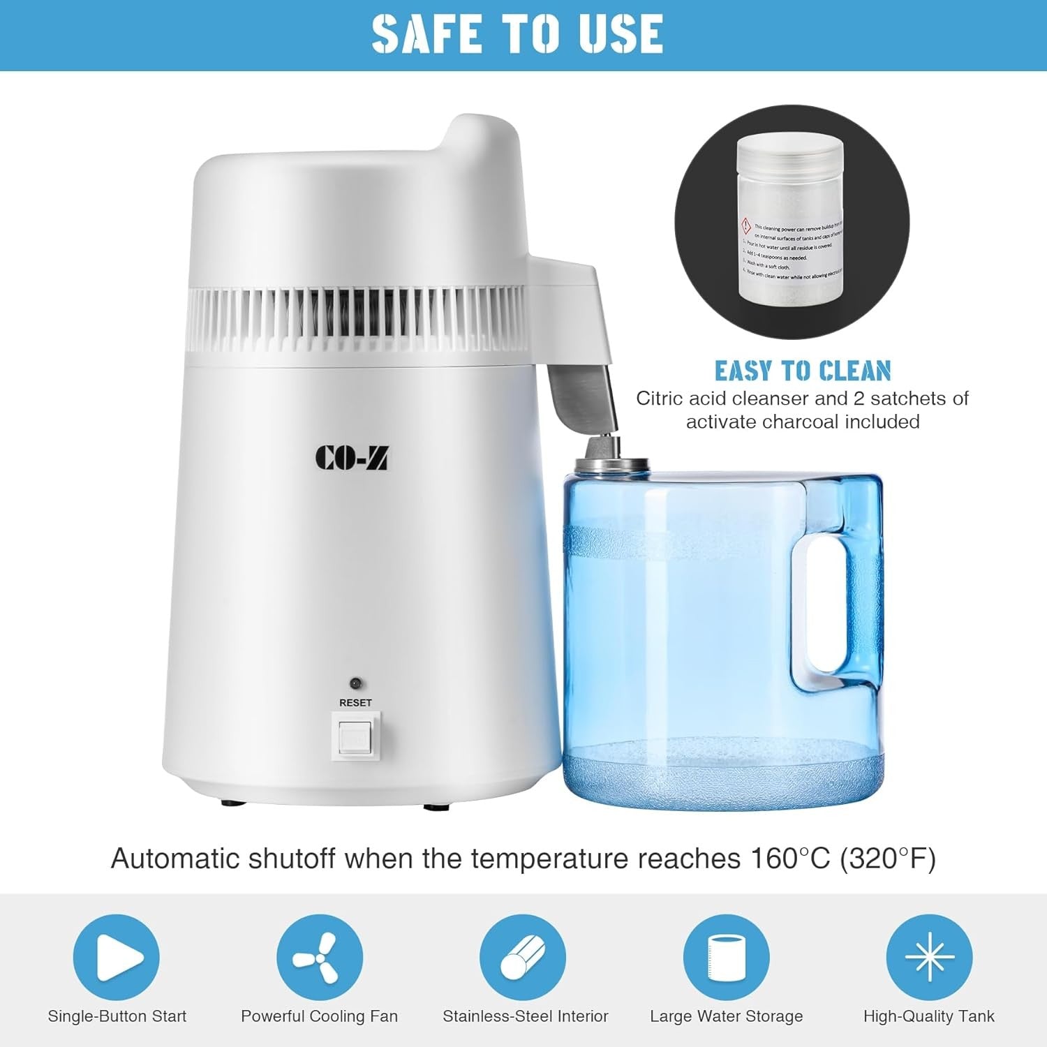 6L Water Distiller Countertop 900W Pure Distilled Water Machine Jug