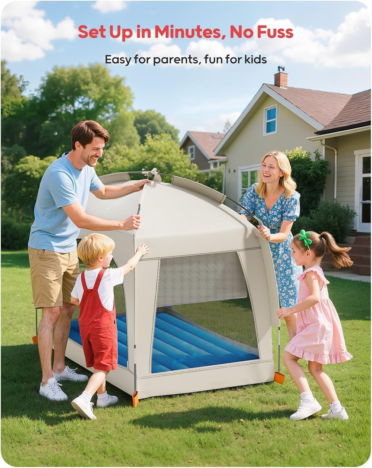 Toddler Inflatable Travel Bed with Tent Kids Air Mattress Camping Ages 3+