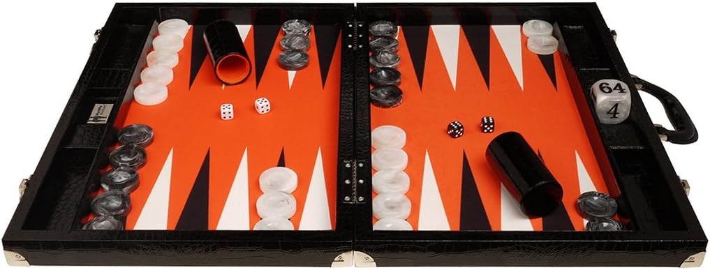 21” Tournament Backgammon Set Luxury Faux Leather Case Pro Board Game