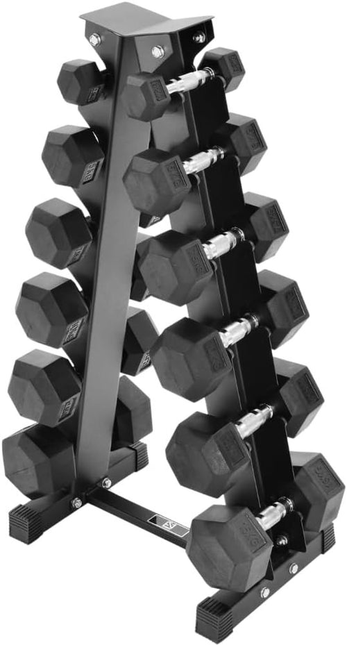 Hex Dumbbells Set 2.5–15kg with A Frame Rack Rubber Coated Gym Weights