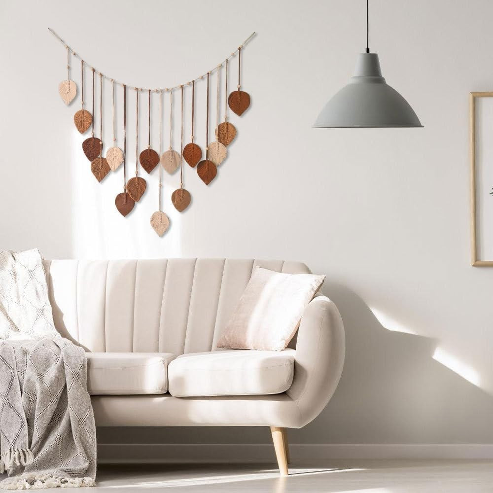 Large Boho Macrame Wall Hanging Leaf Tassel Wooden Bead Decor pink