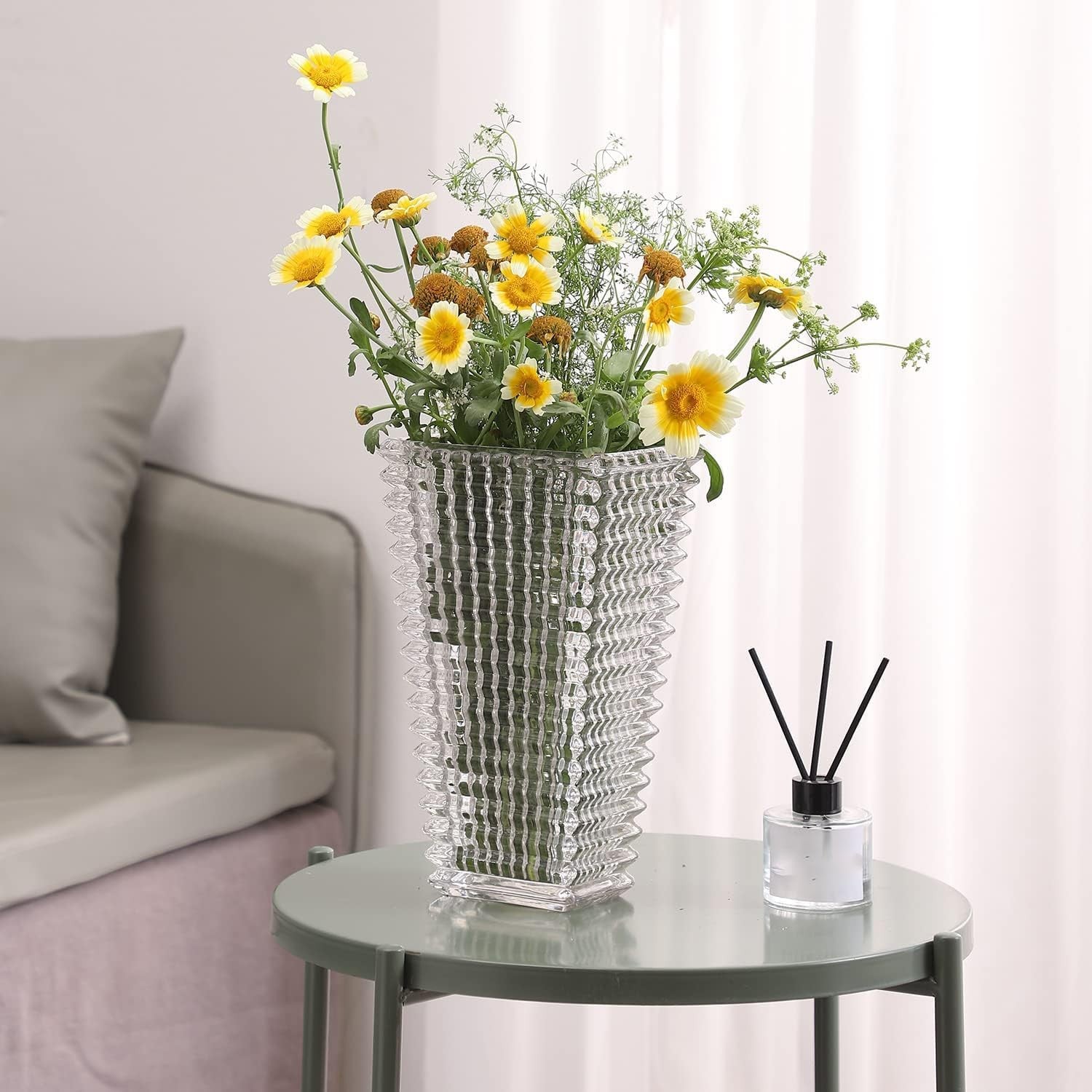 Clear Crystal Glass Vase XL Square Modern Flower Display Table Home Decor