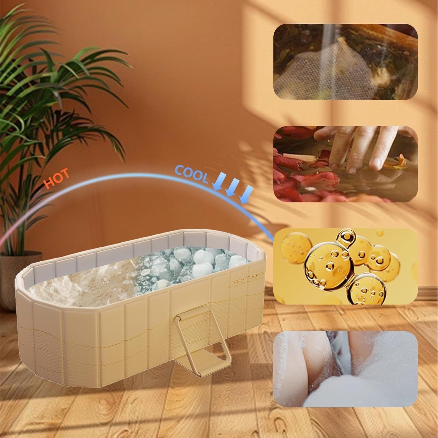 Portable Folding Bathtub SPA Sauna Ice & Hot Bath 1.2m Adults Kids Gold