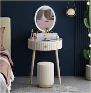 Makeup Vanity Dressing Table Set Marble Top Velvet Beige Drawers Adjustable