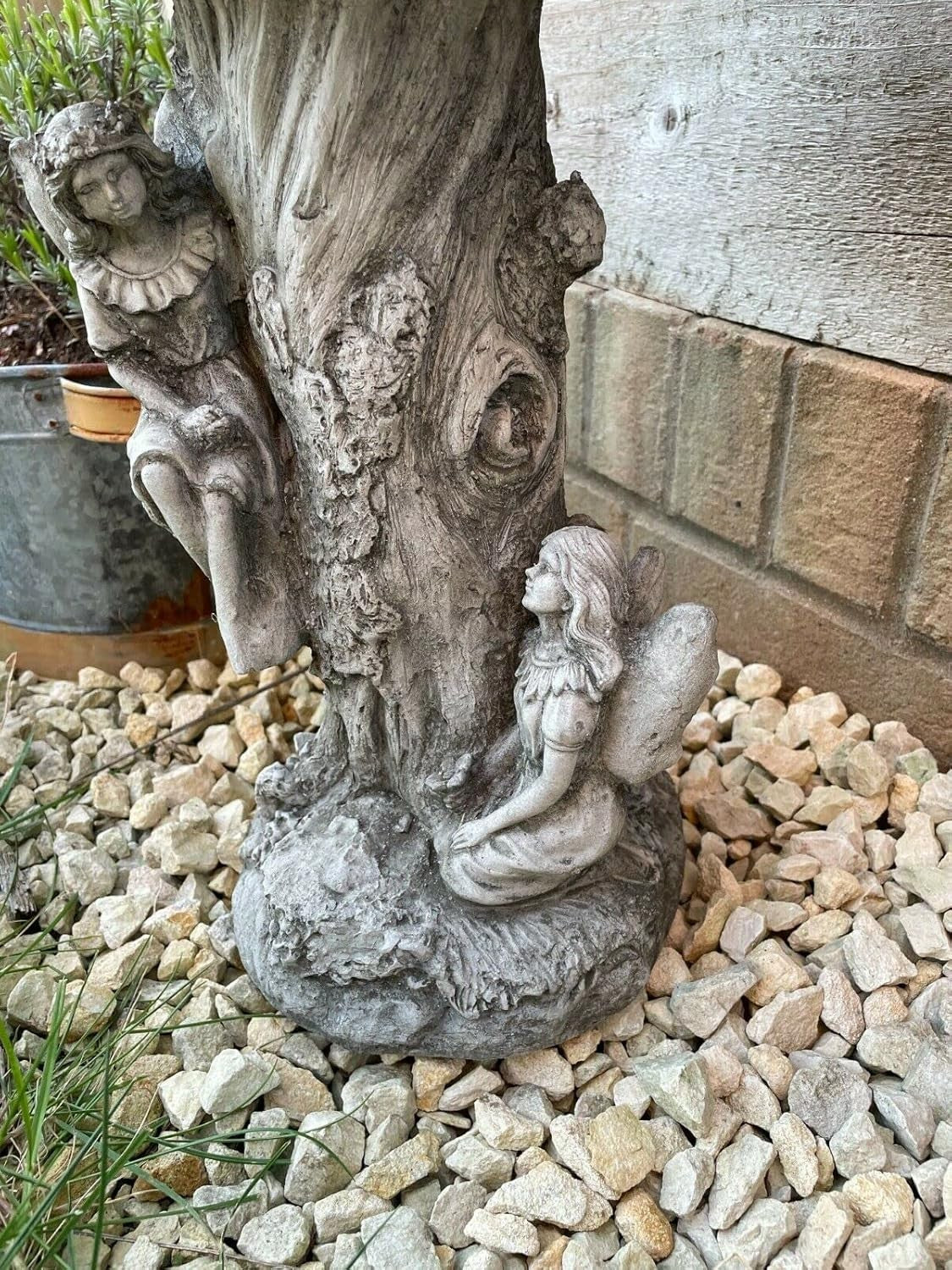Fairy Stone Bird Bath Angel Garden Ornament | Vintage Outdoor Feeder Statue Deco