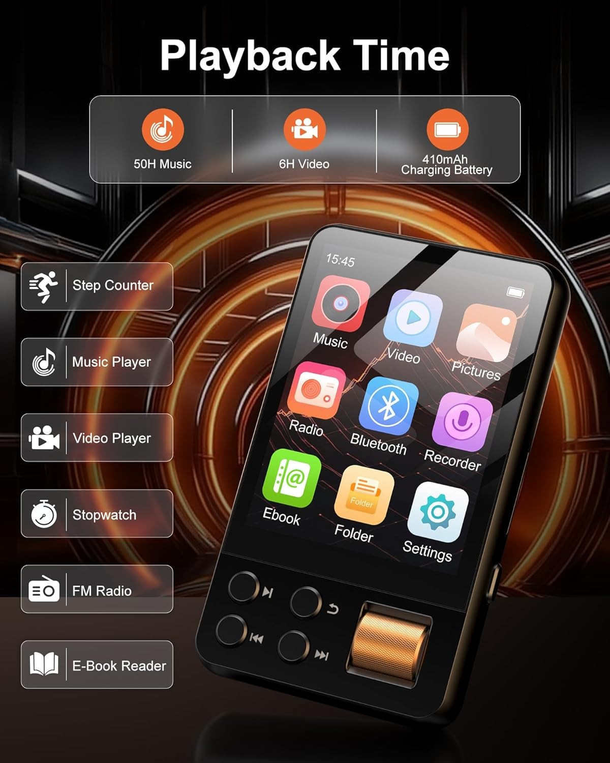128GB MP3 Player Black Bluetooth 5.3 HiFi Speaker FM