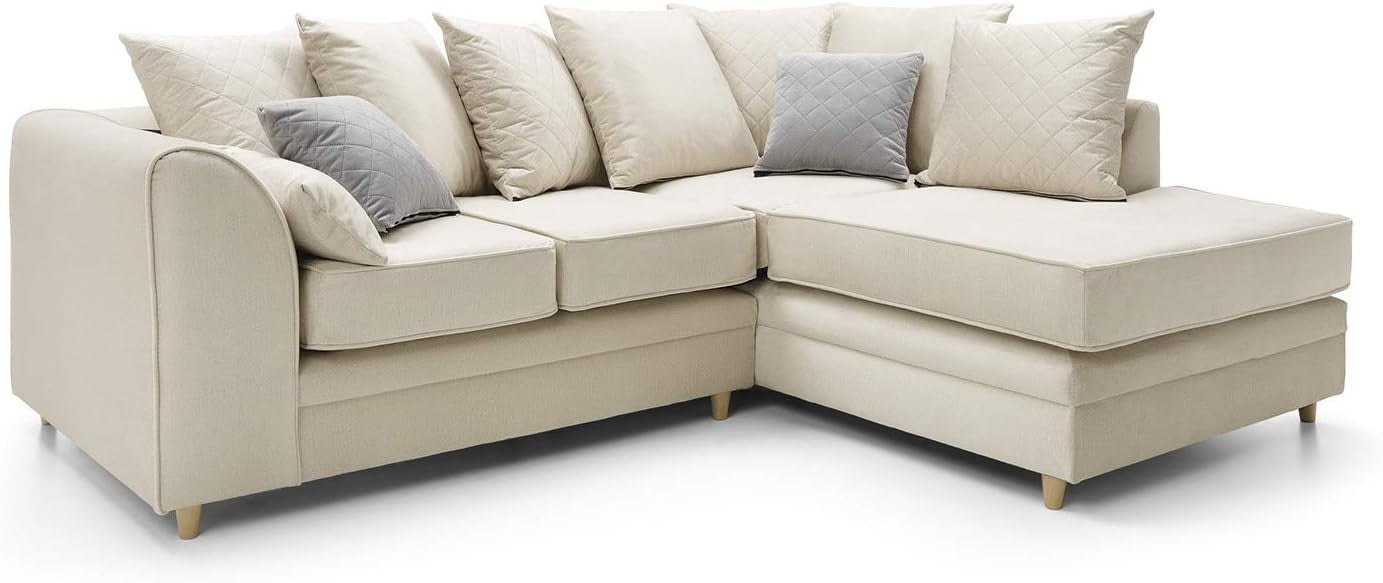 Cream Right Hand L Shape Corner Sofa Velvet Water-Repellent Modern Comfort