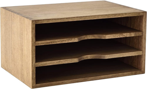 Wooden Desk Organizer 3 Compartment Tray Desktop Storage Holder Dark Brown
