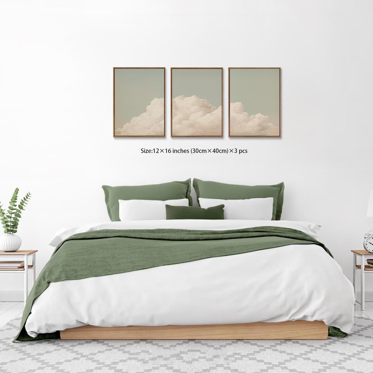 Framed Abstract Cloud Canvas Wall Art Set of 3 12x16in Decor