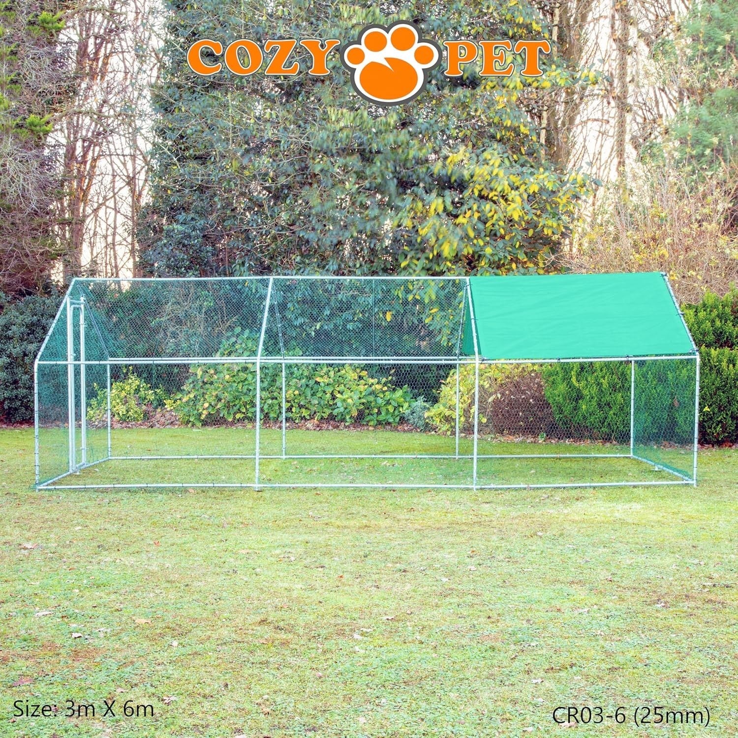 3x6m Walk In Chicken Run 25mm Steel Heavy Duty Coop