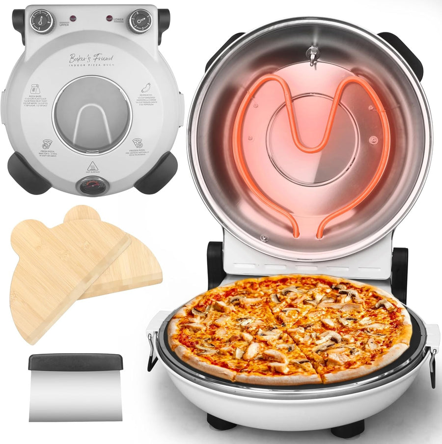 12" Electric Pizza Oven | Indoor Countertop Cooker with Ceramic Stone Plate