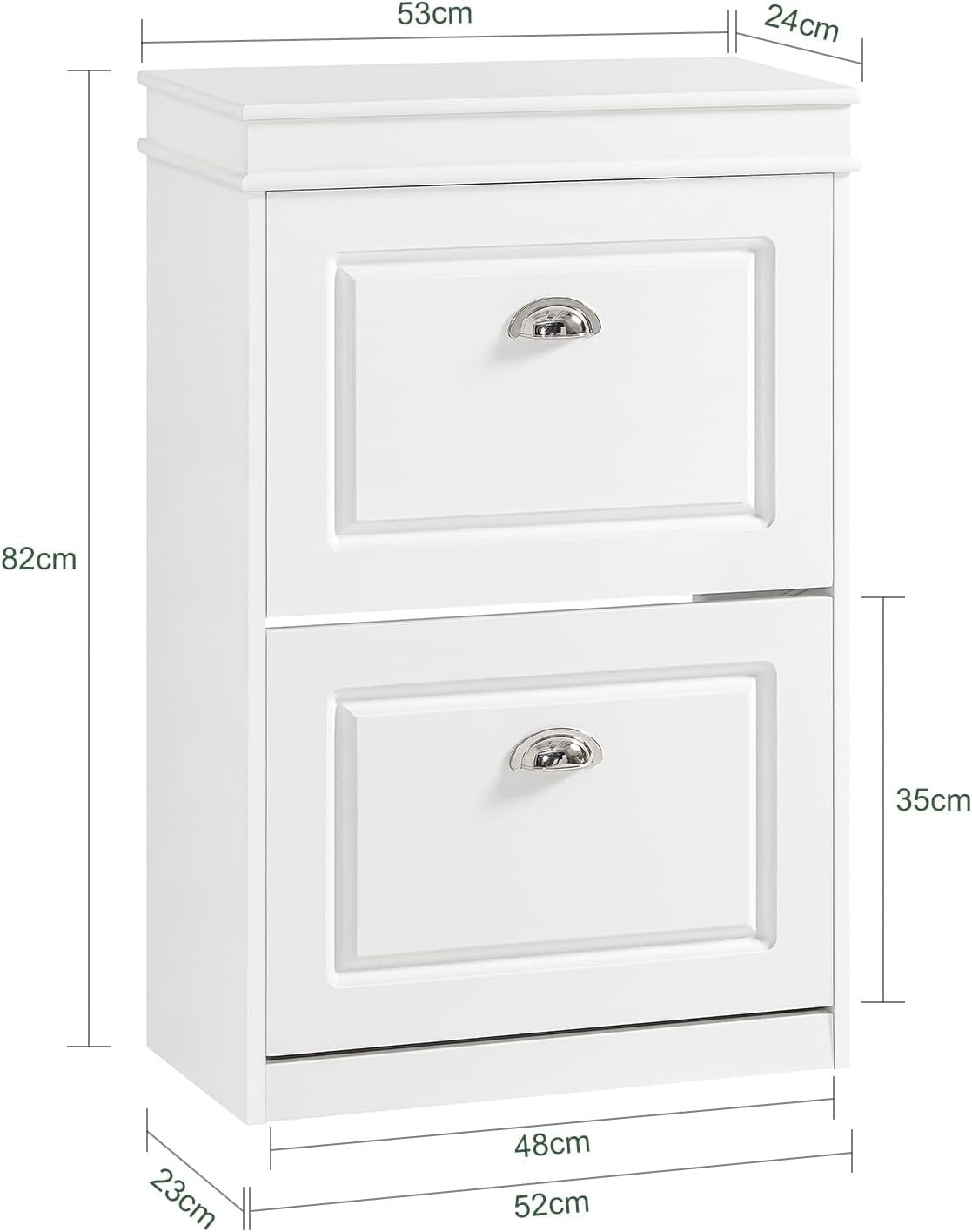 2-Drawer Slim Shoe Cabinet with Flip Drawers, 54x24x82 cm White