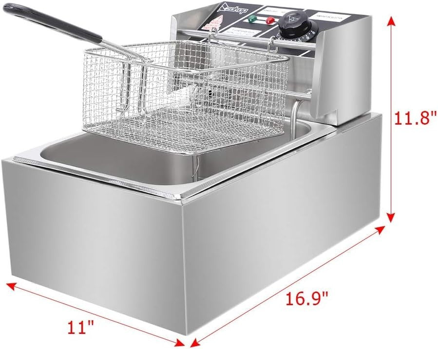 6L Deep Fat Fryer 2500W Stainless Steel Adjustable Temp Basket & Lid