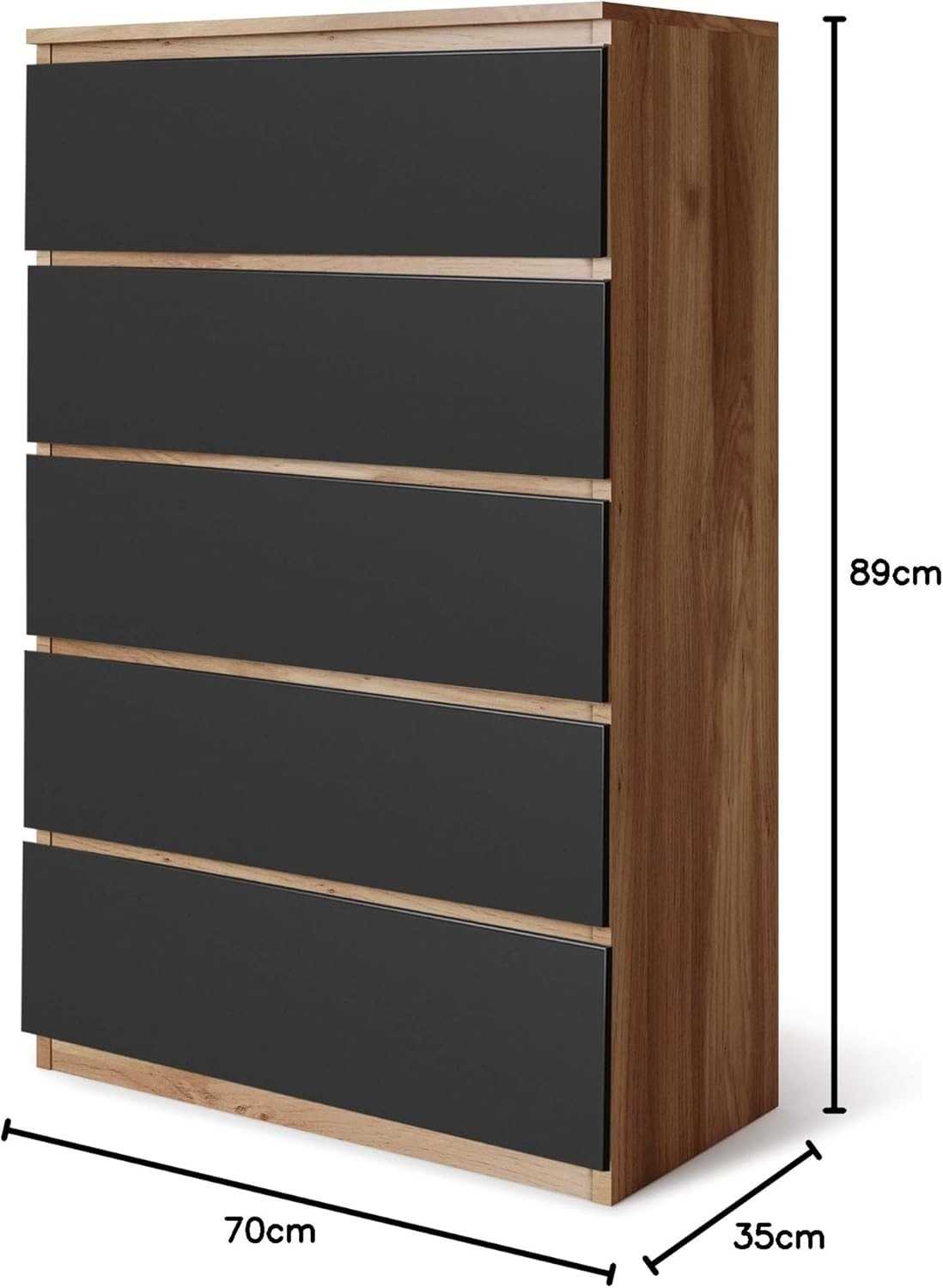 5 Drawer Chest Oak Black Bedroom Storage Cabinet Tall Modern Slim Unit