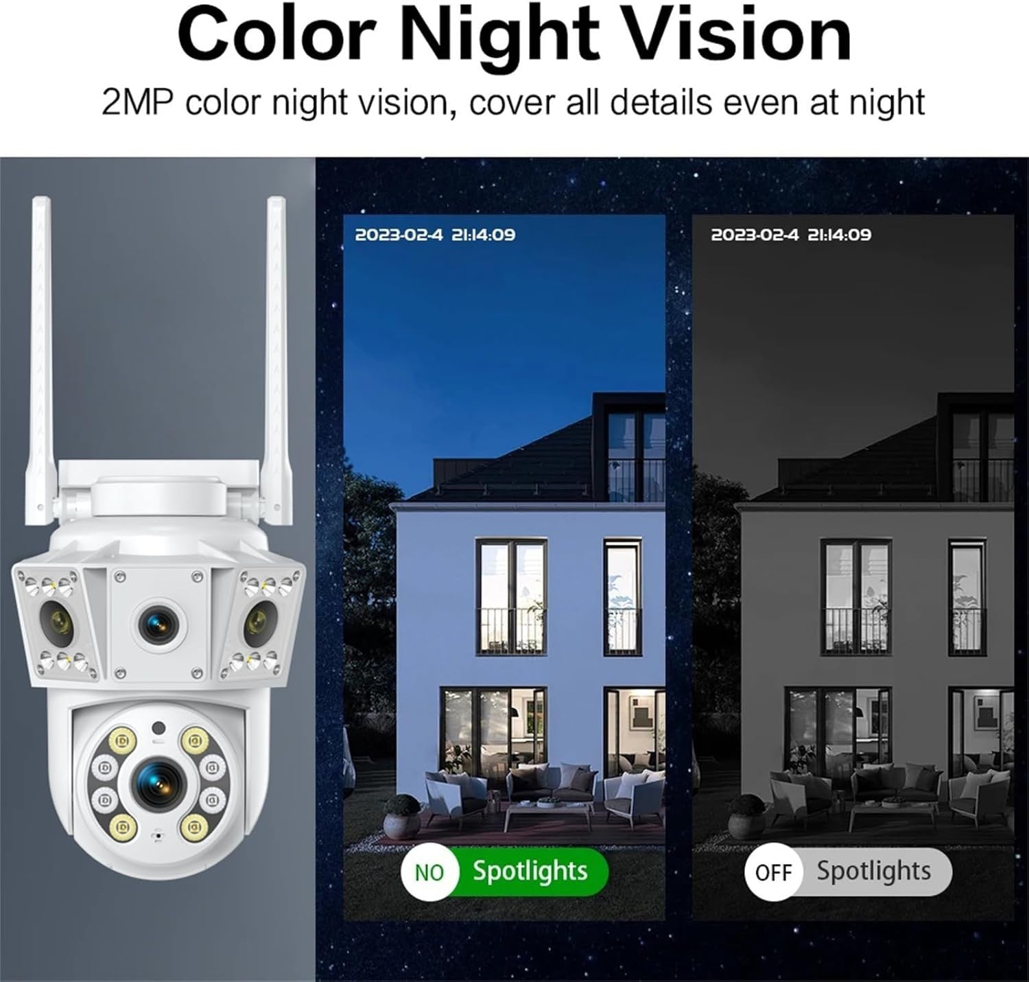 Dual Lens PTZ Security Camera Outdoor 360° WiFi Color Night Vision