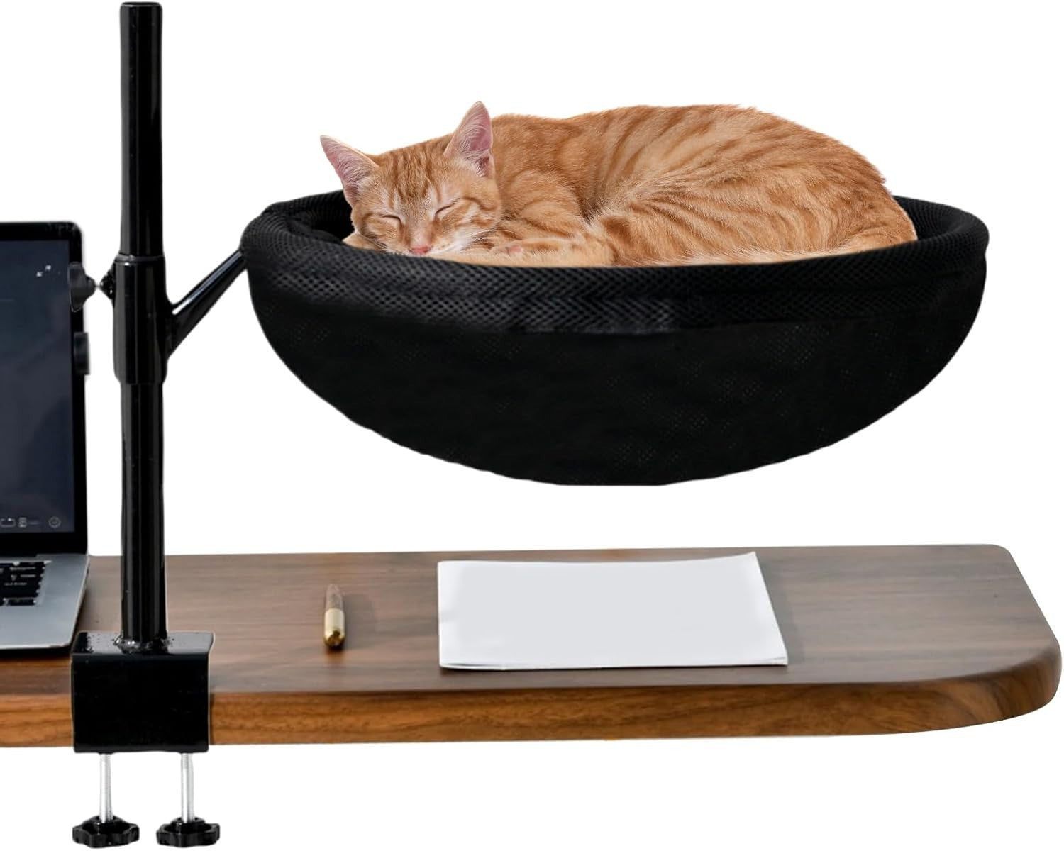 360° Rotating Cat Desk Hammock Washable Clamp On Bed Black
