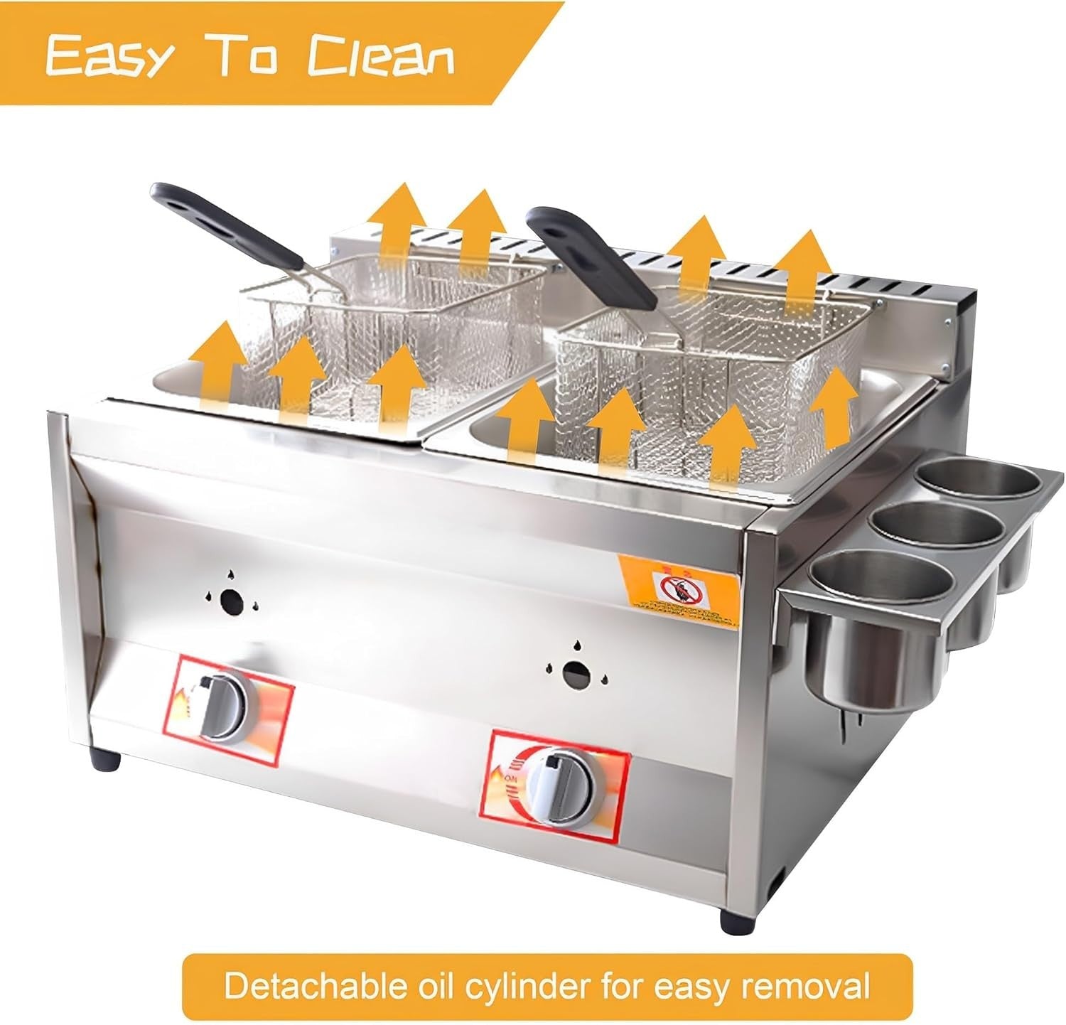 Commercial LPG Gas Deep Fat Fryer Dual Tank Countertop Stainless Steel