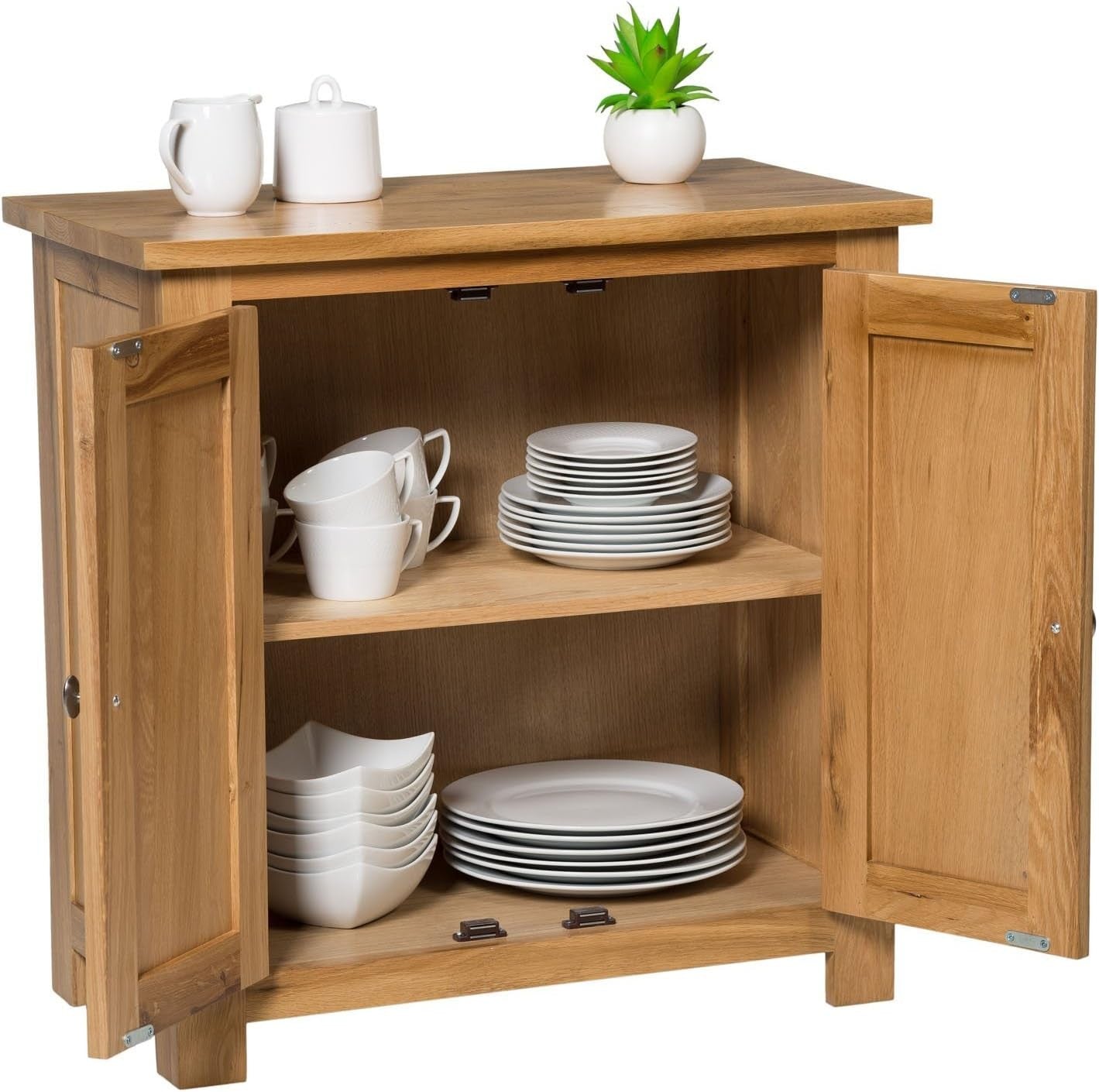 Solid Oak Wooden Storage Cabinet with 2 Doors & Adjustable Shelf 70cm
