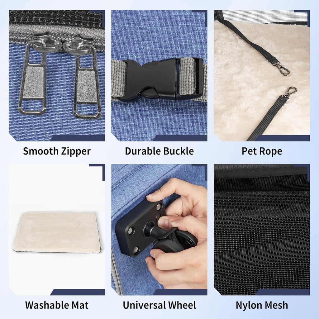 Cat Carrier with Wheels 3-in-1 Backpack Trolley Travel Bag Blue