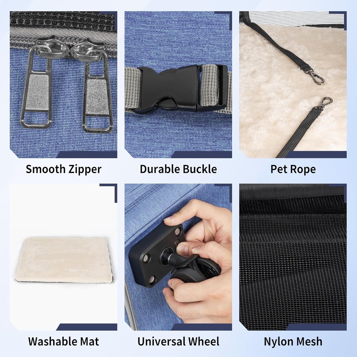 Cat Carrier with Wheels 3-in-1 Backpack Trolley Travel Bag Blue