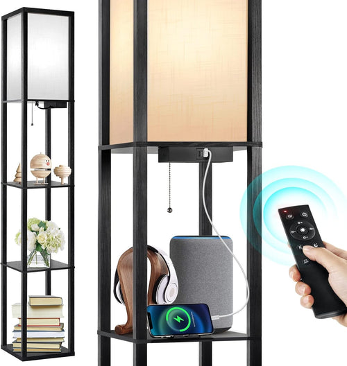 Floor Lamp with Shelves Remote USB LED Dimmable Standing Storage