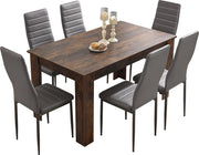 Modern 6-Piece PU Leather Dining Table Set Grey Chairs 140x80x75cm