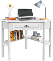 L Shaped Corner Computer Desk Small Space Home Office Storage Drawers White
