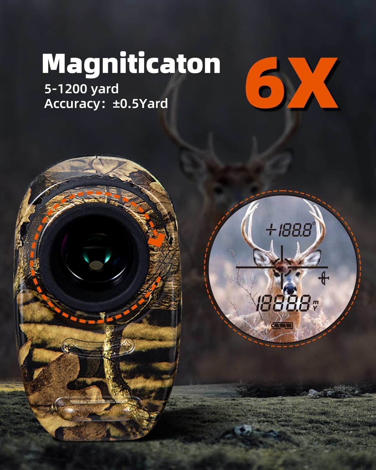Hunting Rangefinder 1200m Laser Angle Distance Waterproof 6X Archery