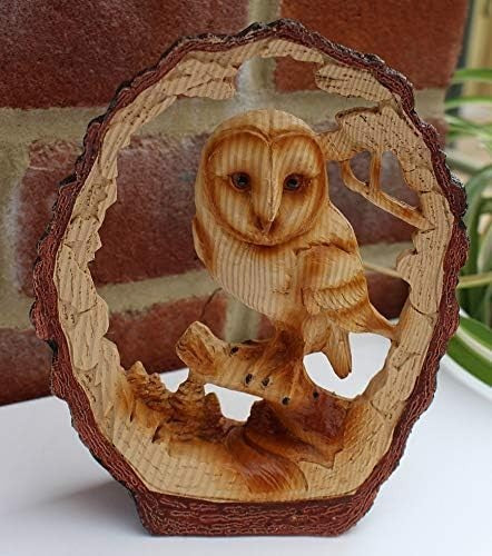 Owl Ornament on Log 17cm Rustic Resin Figurine Wildlife Home Décor Gift
