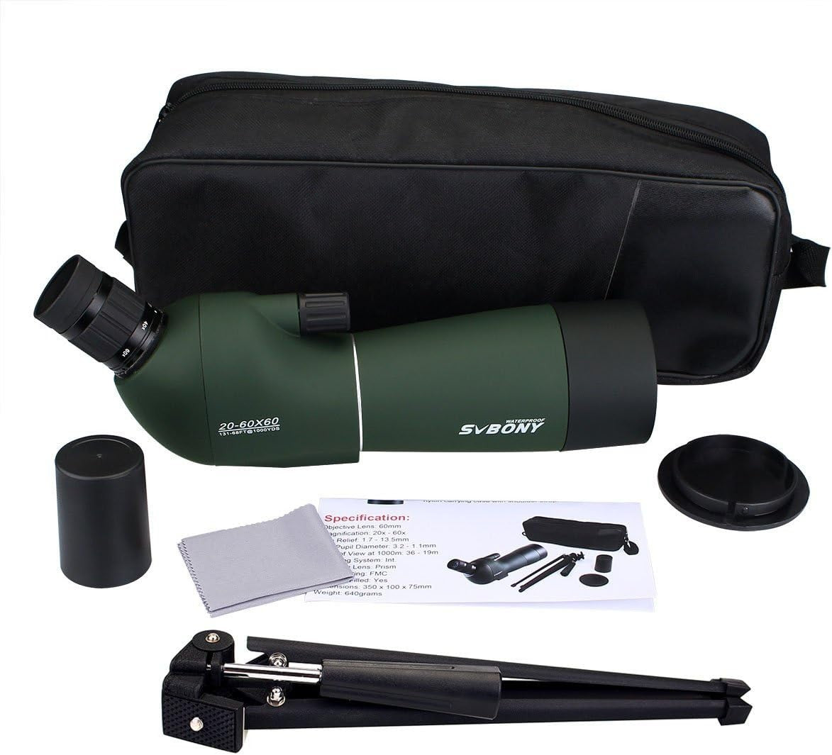 20-60x60mm Spotting Scope HD BAK4 Prism Waterproof Tripod Phone Adapter