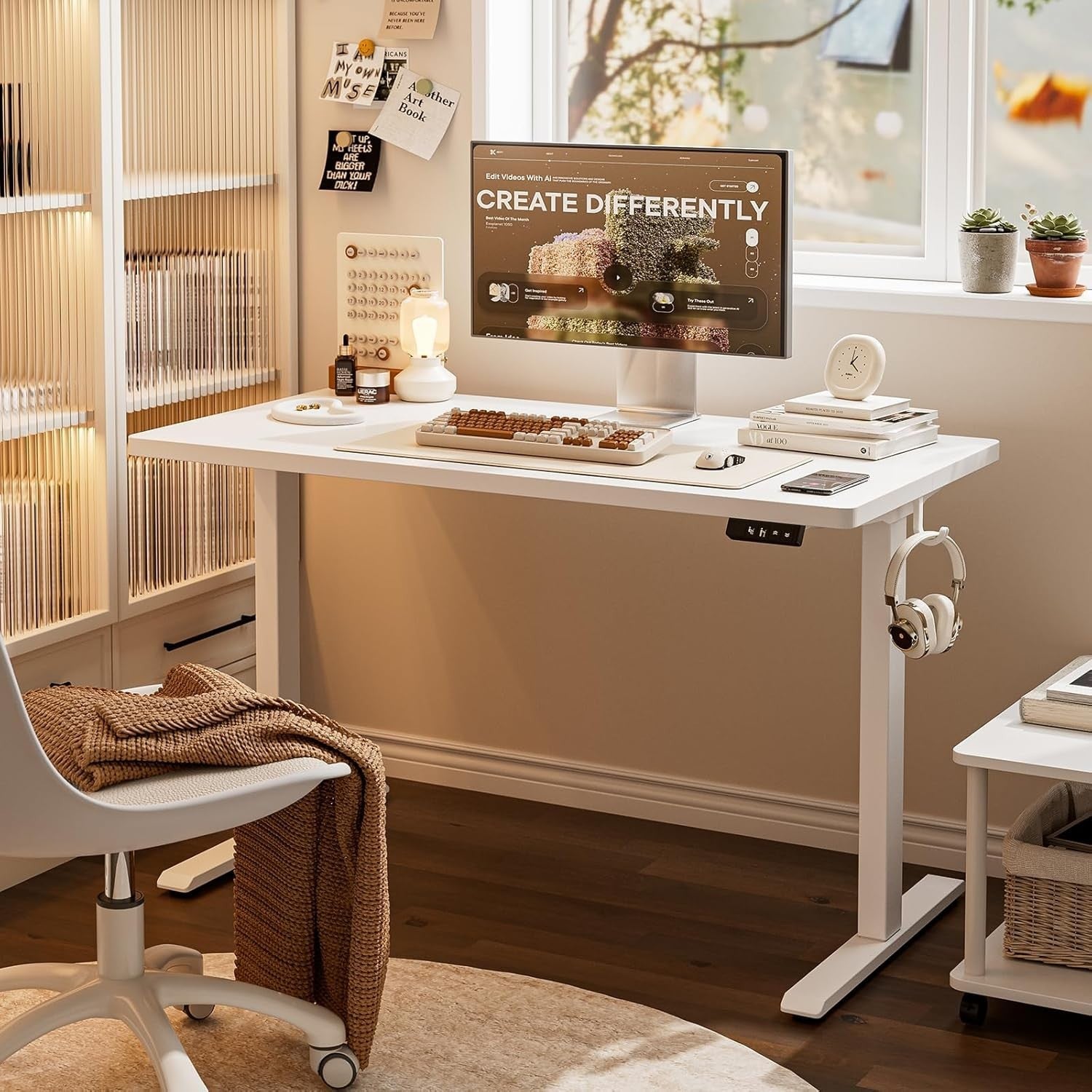 Electric Standing Desk 100x60cm Adjustable Sit Stand w/Memory Control, White