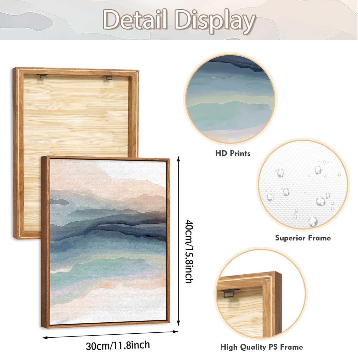 3 Piece Modern Wave Abstract Canvas Wall Art 30x40 cm Framed