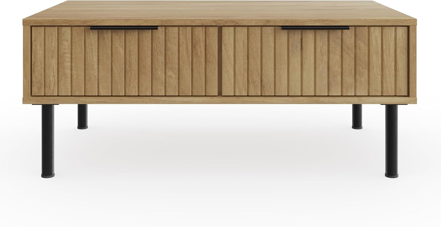 Oak Wood Coffee Table with Storage, Classic Rectangular Design 88cm