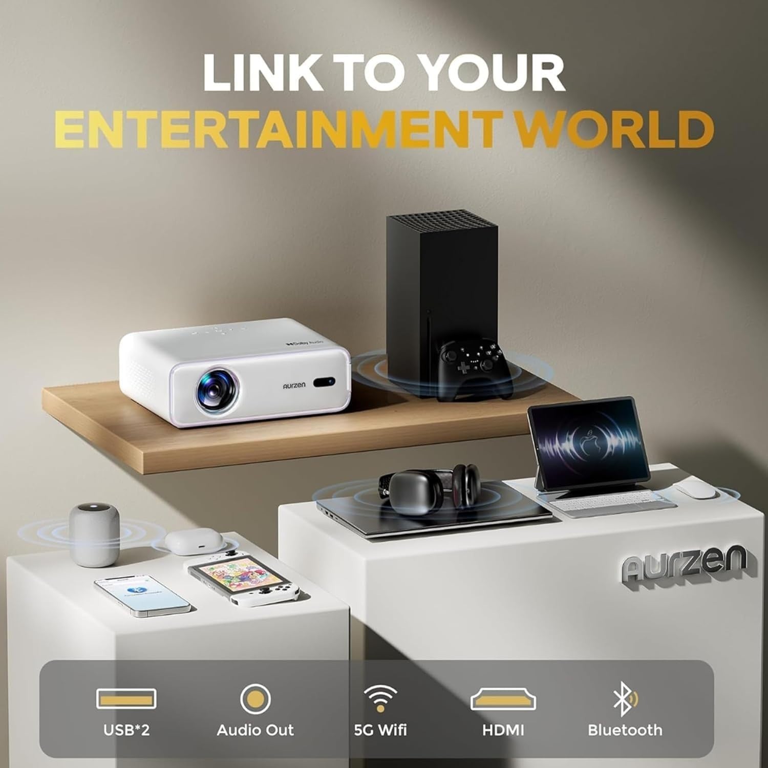 Netflix Smart 1080P Projector 4K HDR Dolby Audio Auto Focus WiFi