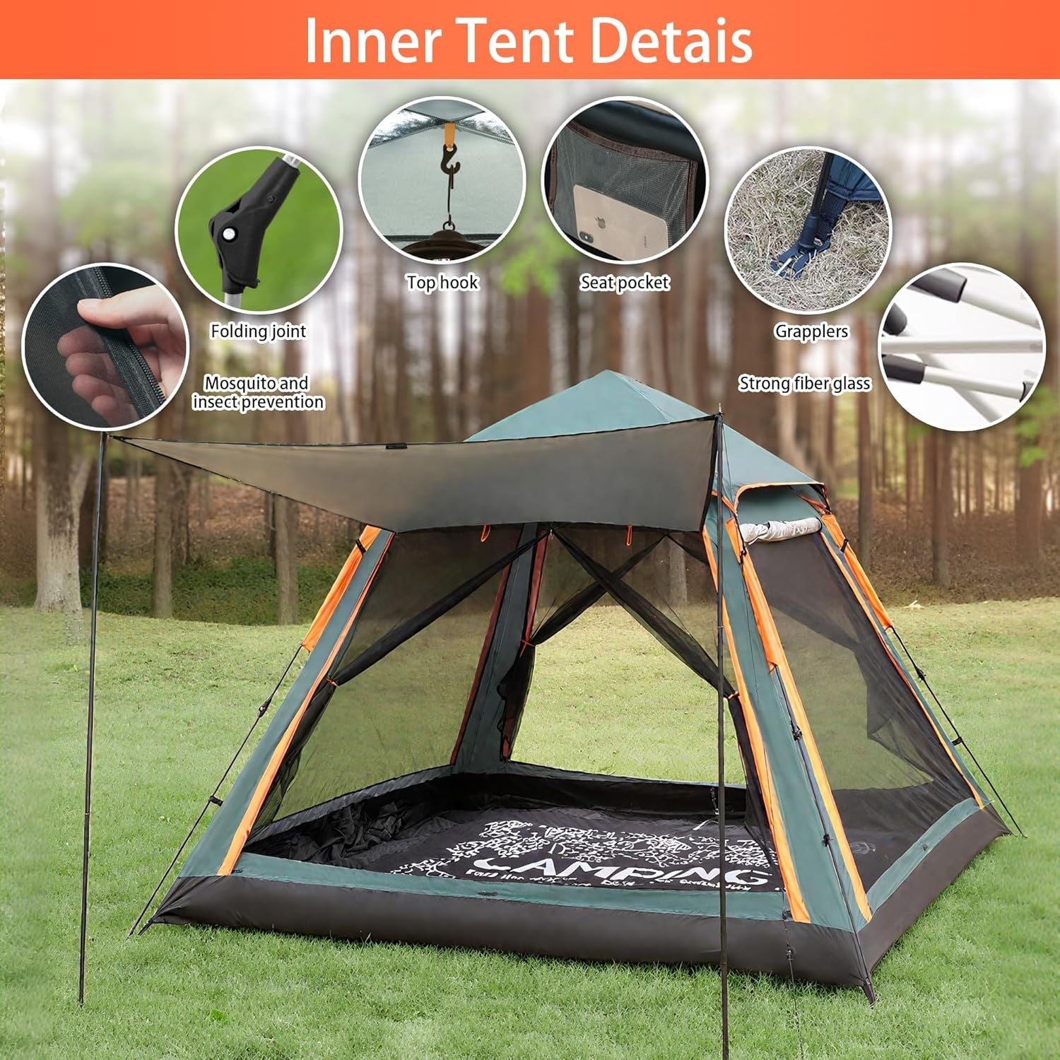 2 Man Pop Up Camping Tent 3000mm Waterproof Instant Dome Porch