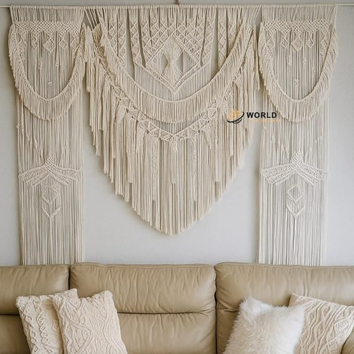 Handmade Macrame Curtain 75x85" Boho Wedding Wall Hanging Decor