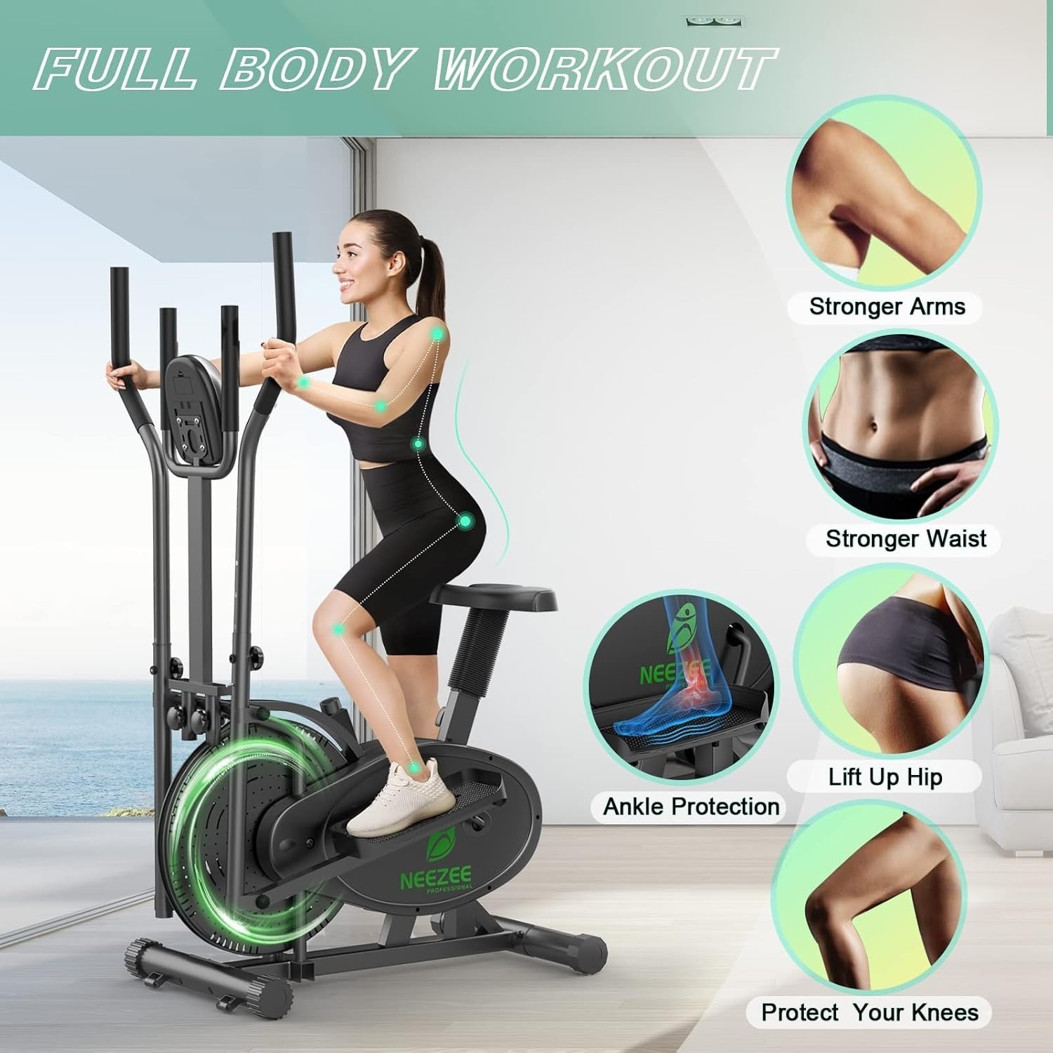 2-in-1 Elliptical Cross Trainer Home Gym with LCD & Adjustable Resistance