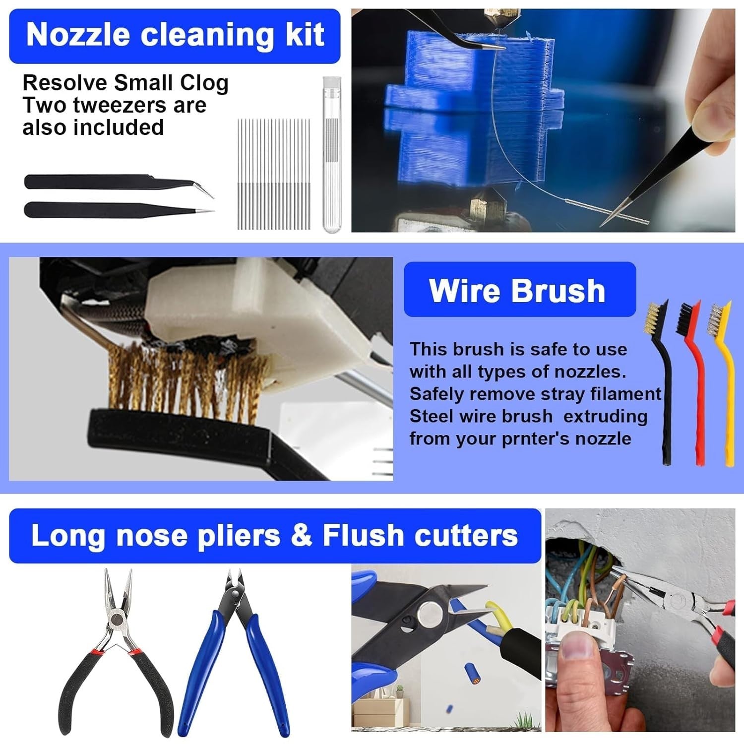 135PCS 3D Printer Tools Kit Nozzle Cleaning Polishing Deburring Set